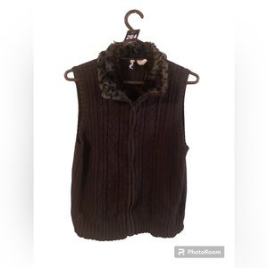 TIARA Brown Faux Fur Animal Print Sweater Vest Sz XL